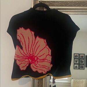 Anthropologie Black Crop Top with Pink Floral Design